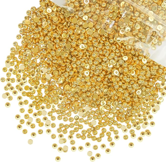 qiipii 7500PCS 2mm Small Shiny Gold Round Half Round Pearls by qiipii