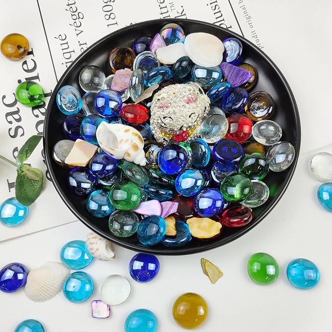 FANTIAN 10 Pounds Fire Pit Glass, Mixed Color Gems, Decorative Flat Glass Rocks - Image 6