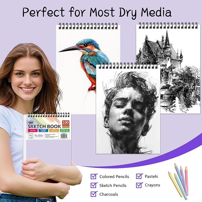 WINNER 9" x 12" Sketch Book 4 Pack, 400 Sheets Spiral Bound Art Sketchbook - Image 4