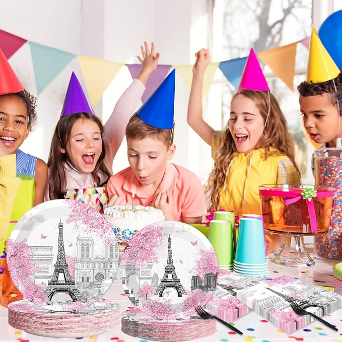 Naozinebi 200pcs Paris Eiffel Tower Plates Napkins Parisian Party Paris - Image 6