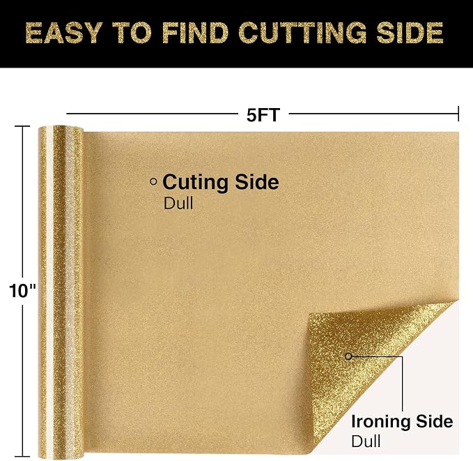 Gold Glitter HTV Heat Transfer Vinyl Roll 12inch x 5 ft - Image 2