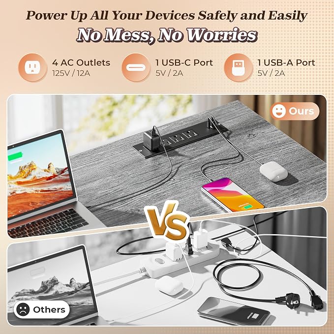 PRAISUN 53" L Shaped Desk with Power Outlets & USB-C Port, Reversible Computer - Image 4