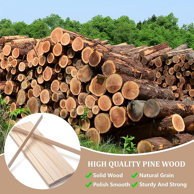 Wooden Dowels for Crafts, Wood Trim Planks Wood Strips Slats for Wall 1/8" × 1" - Image 4