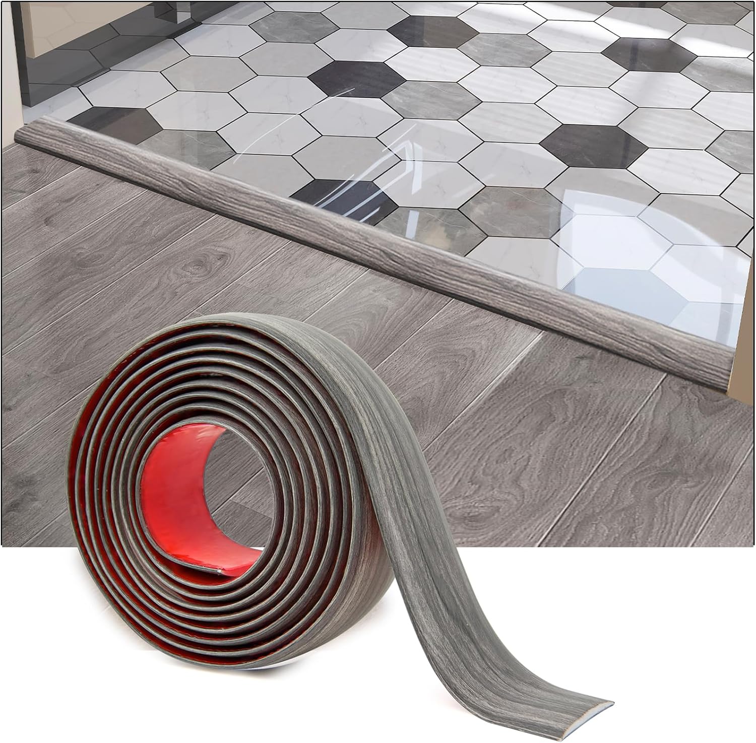 Art3d Self Adhesive Vinyl Floor Transition Strip, Laminate Floor Strip Floor Flat Divider Strip for Joining Floor Gaps,Carpet Threshold, Floor Tiles（4 FT, 1.57in, Gray）