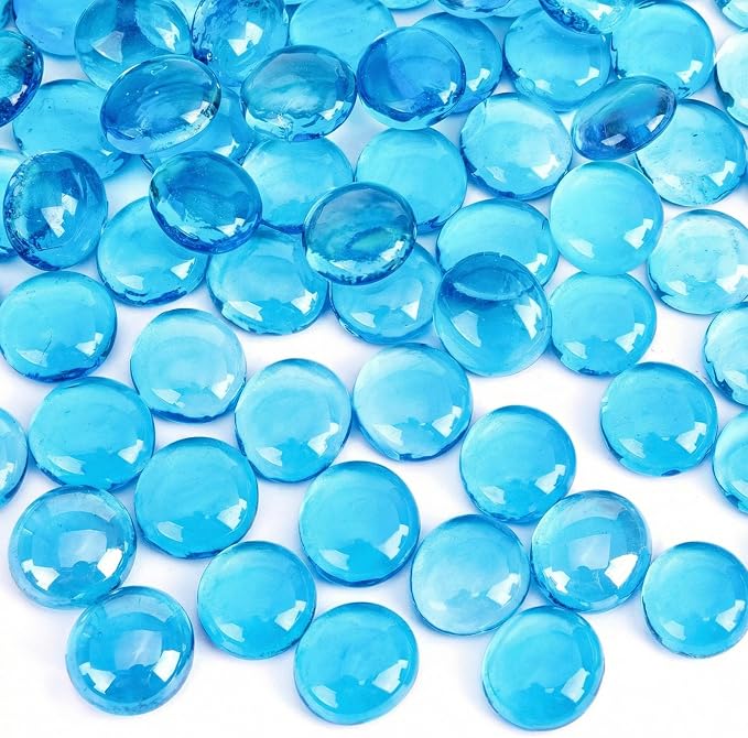 DOMESTAR 1 LB Flat Glass Marbles, Light Blue Decorative Marbles by DOMESTAR