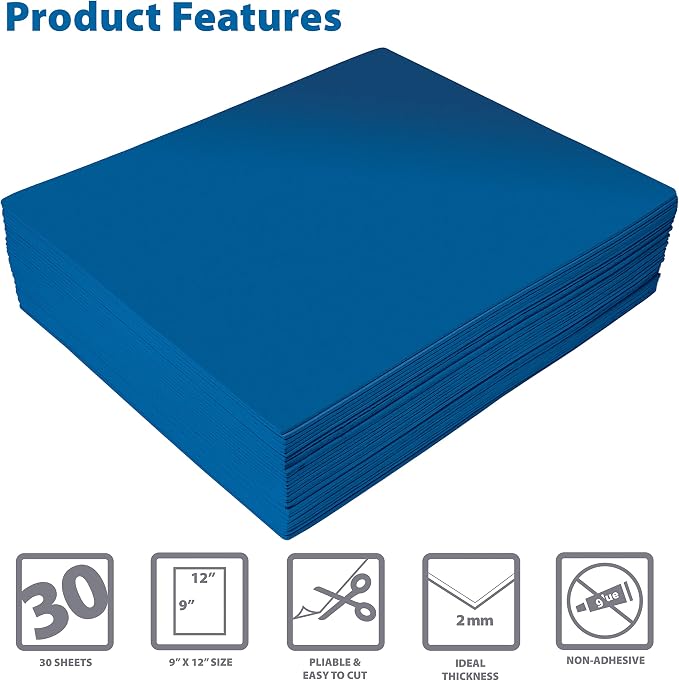 Better Office Products Blue EVA Foam Sheets, 30 Pack, 2mm Thick, 9 x 12 Inch - Image 3