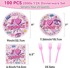 Qyeahkj 100Pcs 2000s Y2K Pink Decorations Party Supplies 90s Plates Napkins - Image 2