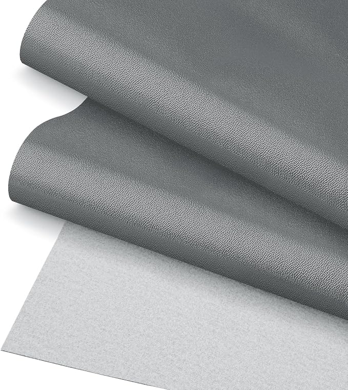 Grey Faux Leather Fabric 118"×55" Smooth Grain Upholstery Vinyl by JERLITU