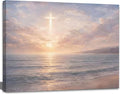 LRTNMTJ Christian Sunset Beach Canvas Wall Art Religious Cross Ocean Poster by LRTNMTJ