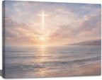 LRTNMTJ Christian Sunset Beach Canvas Wall Art Religious Cross Ocean Poster by LRTNMTJ