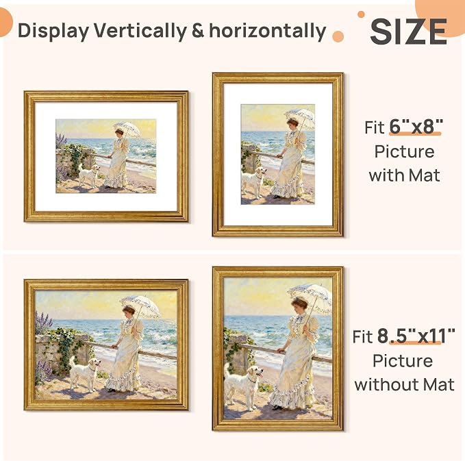 upsimples 8.5 by 11 Picture Frame, Vintage Frames Decor, Wall or Tabletop - Image 2