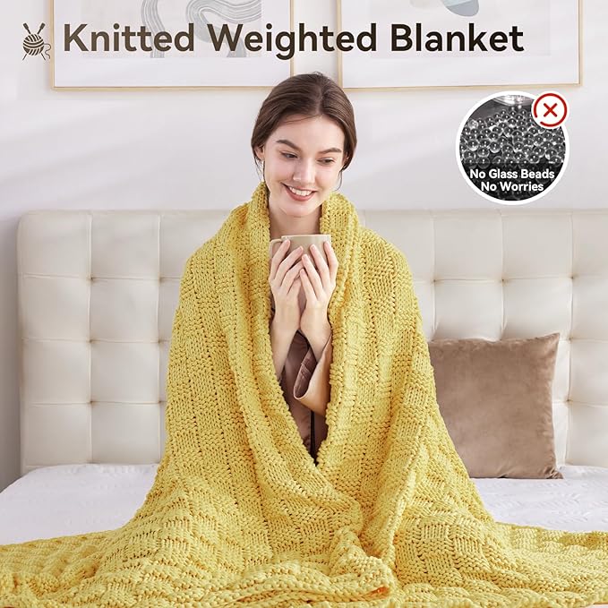 Knitted Weighted Blanket for Adult, No Beads Heavy Blanket 50” x 60'' 10lbs - Image 5