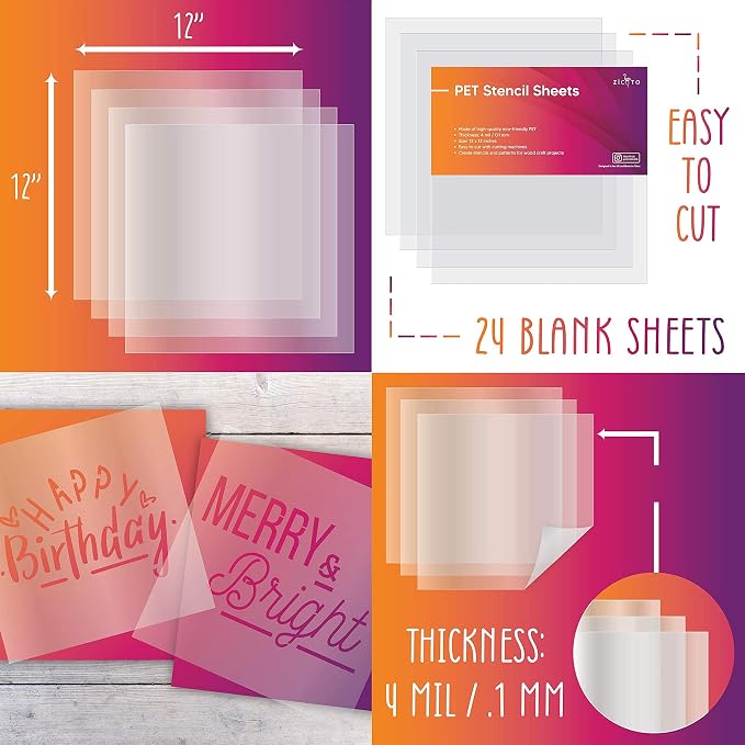 Easy Cut Stencil Sheet Set of 24-12”x12” Acetate Mylar - Image 7