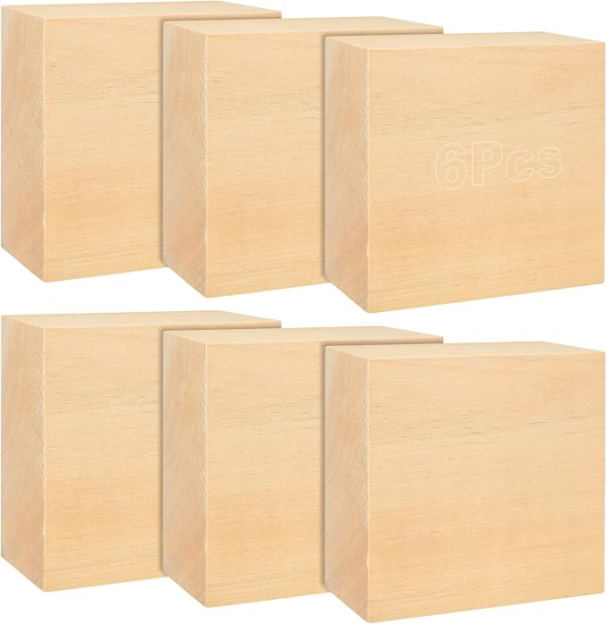 6PCS 4x4x2 inch Basswood Carving Blocks, Unfinished Wood Blocks by HOME