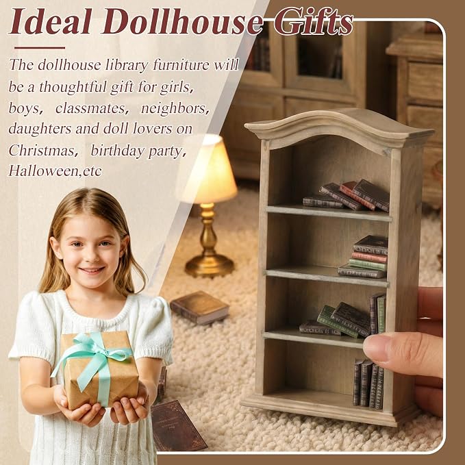 36 Pcs 1:12 Scale Miniatures Dollhouse Books and Wooden Bookcase | 4 Floors - Image 4