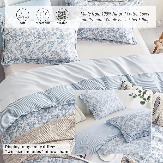 LEMIROE Vintage Cotton Comforter Twin Size 2Pcs - Image 2
