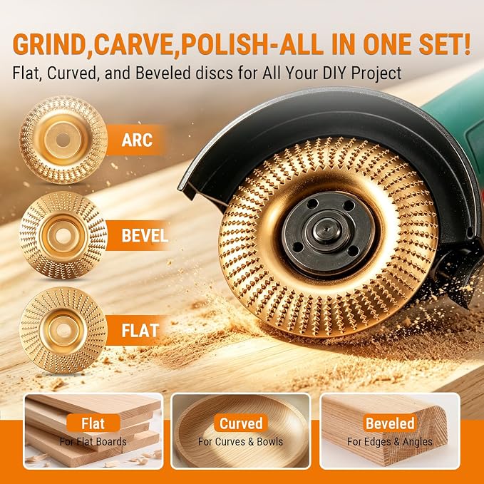 3-Piece Angle Grinder Polishing Pad, Wood Carving Disc Set, Tungsten Carbide - Image 2