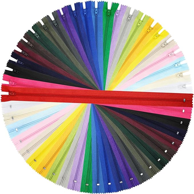 Zippers for Sewing, DOITEM 24 pcs 50cm/20 Inch Multicolor Nylon Coil Zippers by DOITEM