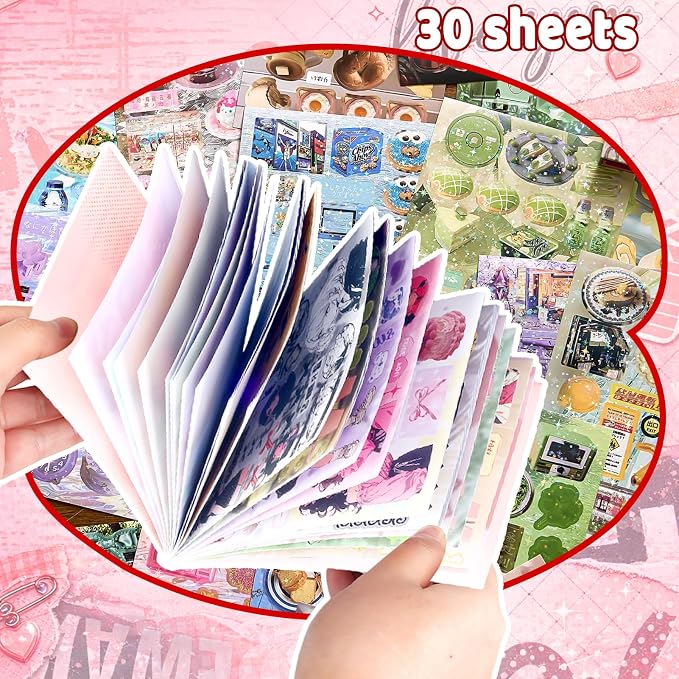 Tmtains 30 Sheets Japanese Manga Style Sticker Book 650+Pcs Heisei Retro Cute - Image 4
