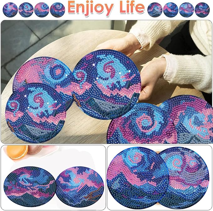 ijbnhd 8 PCS Aurora Diamond Art Coasters Diamond Painting Coasters | Diamond - Image 2