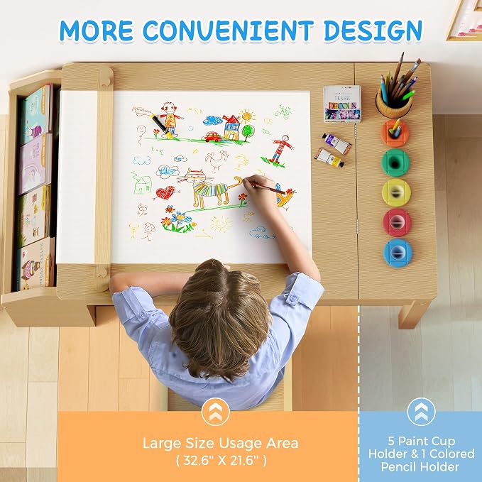 5-in-1 Kids Art Table and Chairs, Toddler Table and Chair Set, Craft Play Desk - Image 6