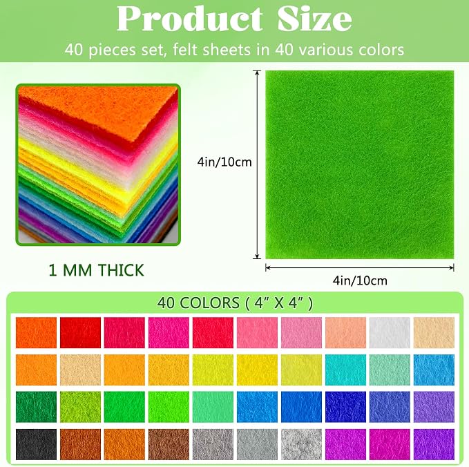 ZUFECY 40Pcs Felt Sheets for Crafts, Crafting Felt Fabric Nonwoven Handcraft - Image 2