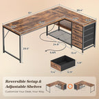 PRAISUN 61" L Shaped Desk with Power Outlets & USB-C Port, Reversible Computer - Image 3