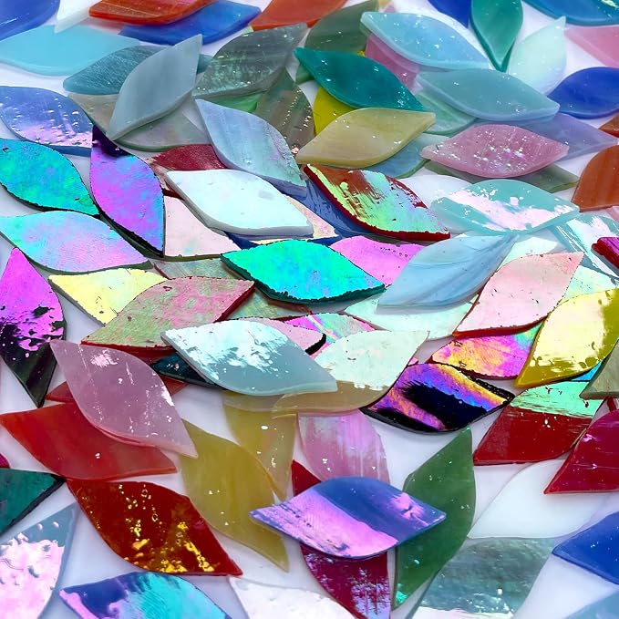 LITMIND 120 Pieces Assorted Colors Iridescent Mosaic Glass Petals & Leaves - Image 5