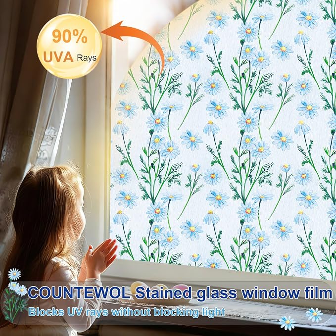 Countewol Privacy Window Films Stain Glass Cling No Glue Anti-UV Window Sticker - Image 3
