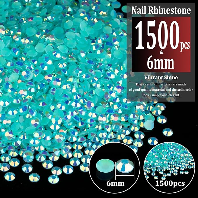 1500pcs 6mm Resin Rhinestones Bulk, Lake Blue AB Flatback Round Jelly - Image 2
