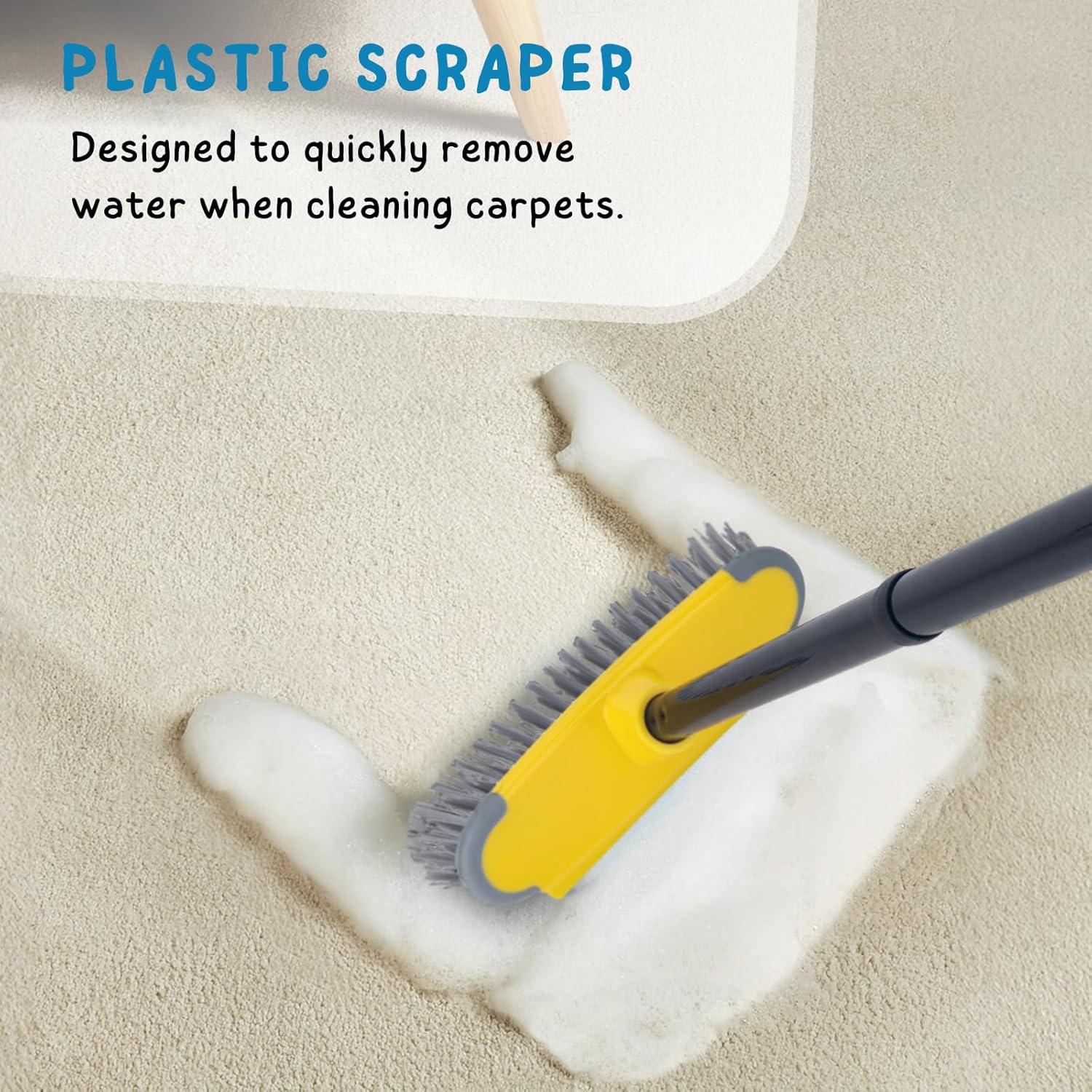 Deck Brush with Long Handle, Floor Scrub Broom for Shower, 50'' Outdoor Scrubber for Carpet, Boat, Patio, Garage, Concrete Cleaning