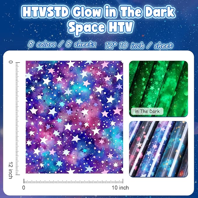 HTVSTD Dark Space HTV Heat Transfer Vinyl 8Sheets 12×10in Iron on Vinyl | Glow - Image 2