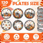Funnymoom 60 Pcs 7 Inch Fall Pumpkin Paper Plates Thanksgiving Black Buffalo - Image 2