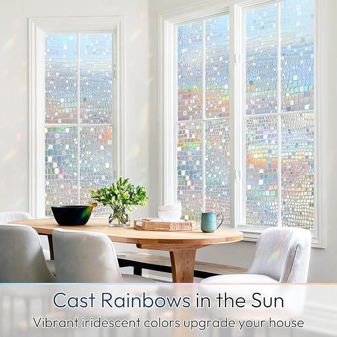 rabbitgoo Window Privacy Film Decorative Rainbow Cling, 17.5" x 118.1" | 3D - Image 2