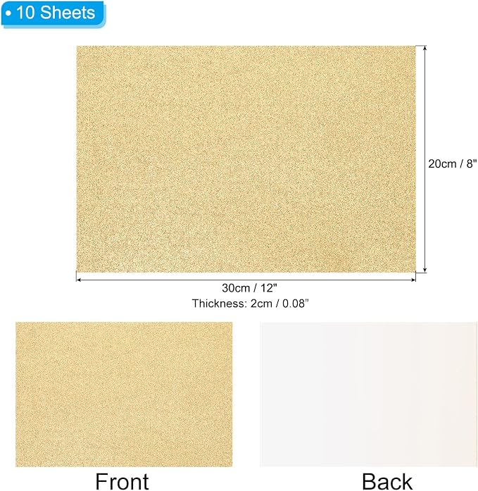 PATIKIL Light Gold Shiny EVA Glitter Foam Sheet 11 x 8 Inch 2mm Thick - Image 2