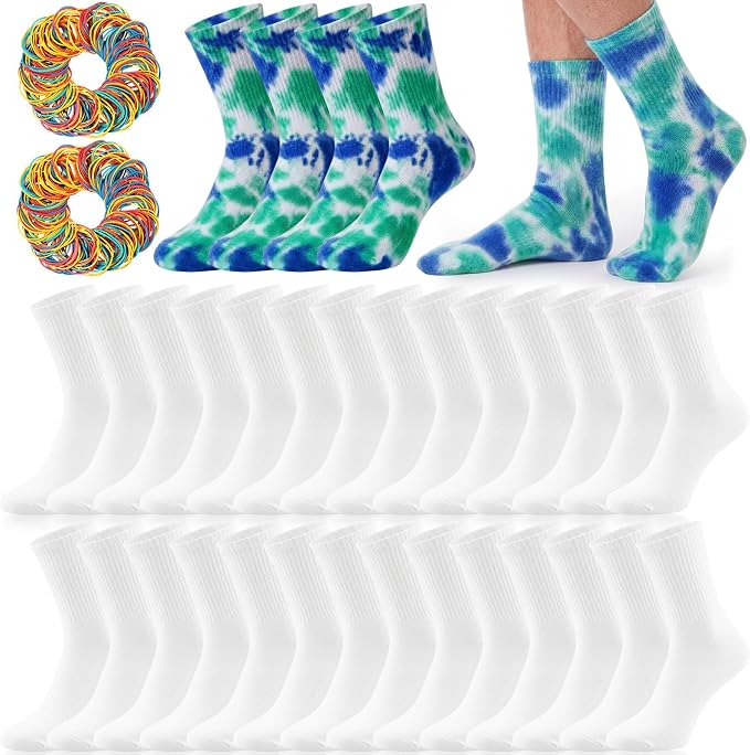 Syhood White Cotton Crew Socks for Tie dye Party Casual Soft Cushion Novelty by Syhood