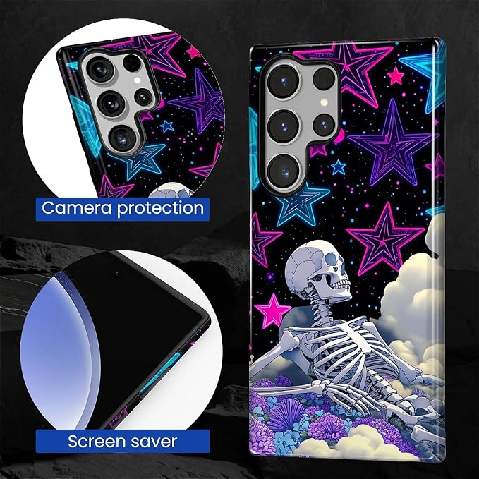 for Samsung Galaxy S23 Ultra Case, Skull Star Collage Pattern Glossy 2 in 1 - Image 5