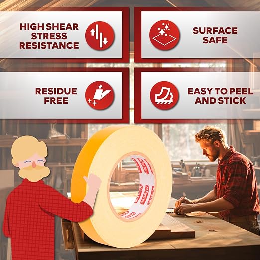 XFasten Double Sided Woodworking Tape 2 Inch x 90 Feet, Heavy Duty Residue-Free - Image 3