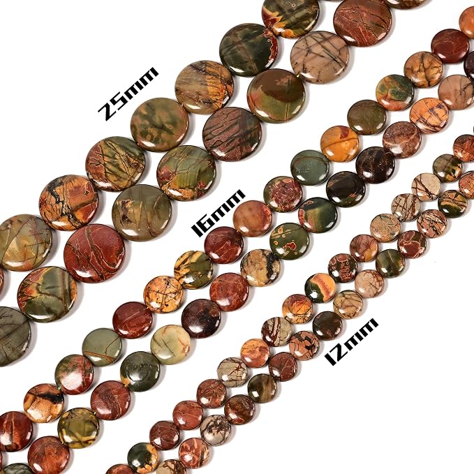 25Pcs 16mm Smooth Coin Natural Red Creek Jasper Beads - Image 4