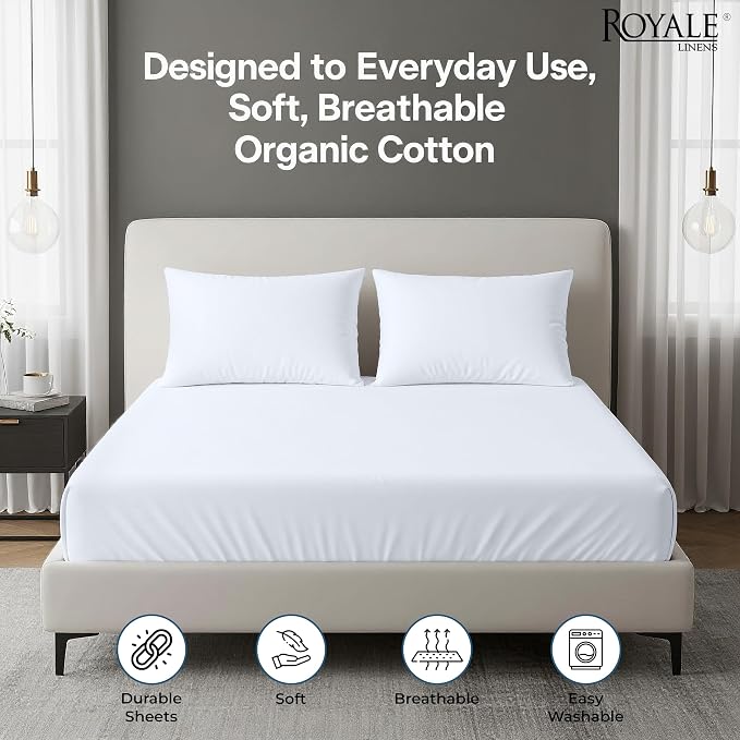 Royale Linens 100% Organic Cotton 2 Pack Fitted Sheet - Image 2