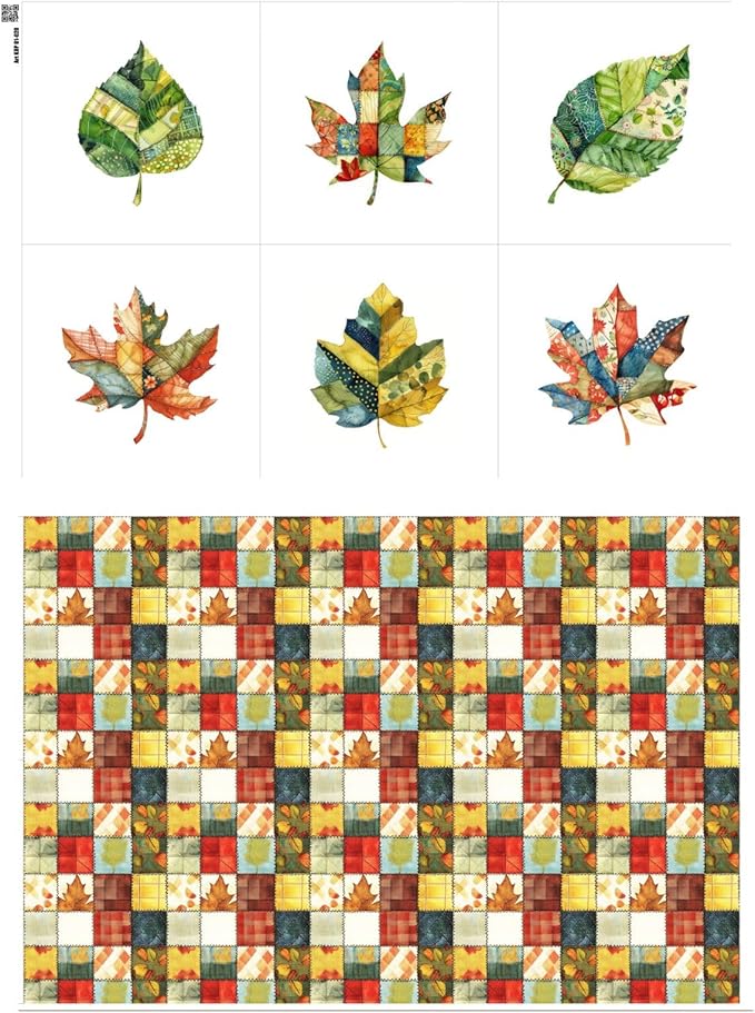 Autumn Leaf Patchwork Cotton Fabric Panel – 6 Designs + Bonus Sheet 29.5×19.6 by FabricsTown