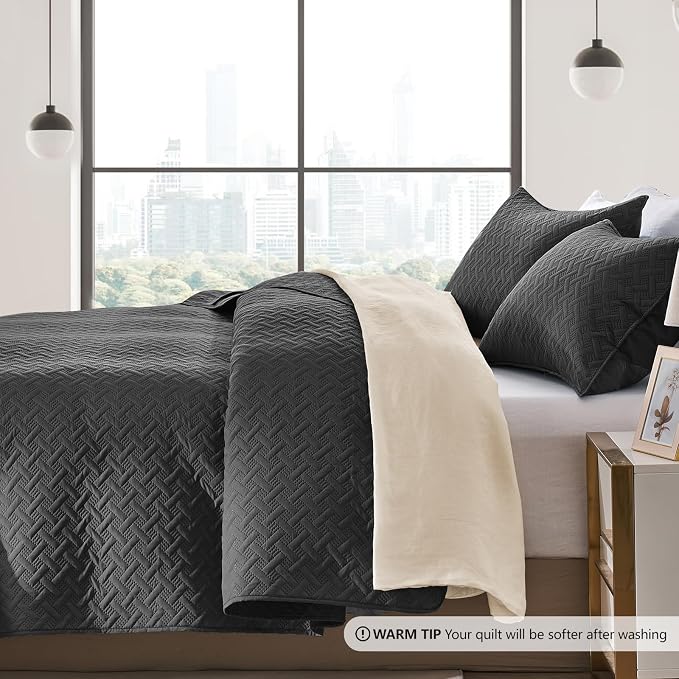 FLYMME Queen Quilt Bedding Set Black Lightweight Bedspreads Full Size, Soft - Image 4