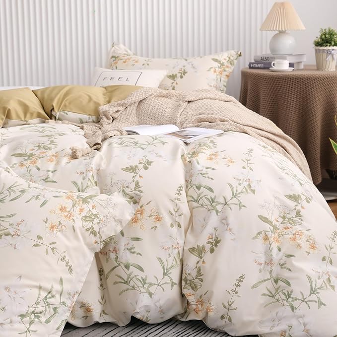 OAITE Duvet Cover Set King Size Floral Pattern 600 Thread Count Ultra Soft 100% - Image 5