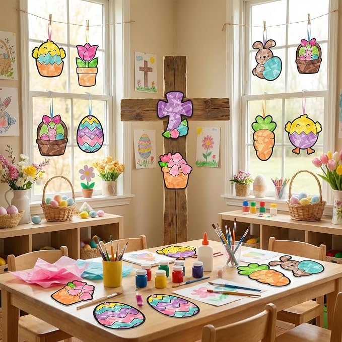 Eersida 32 Sets Easter Suncatcher Craft Kit, Easter Window Art Crafts - Image 6
