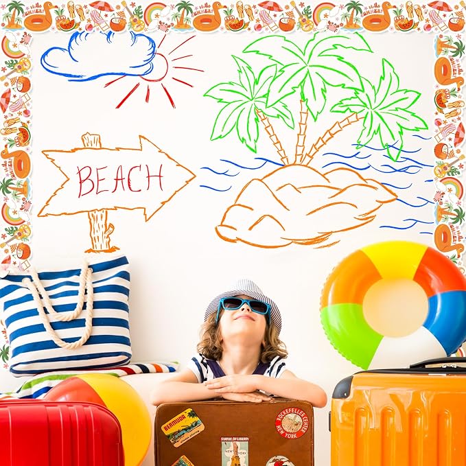 FYSUIMU 65.6 Ft Groovy Summer Bulletin Board Borders Retro Tropical Hawaiian - Image 6