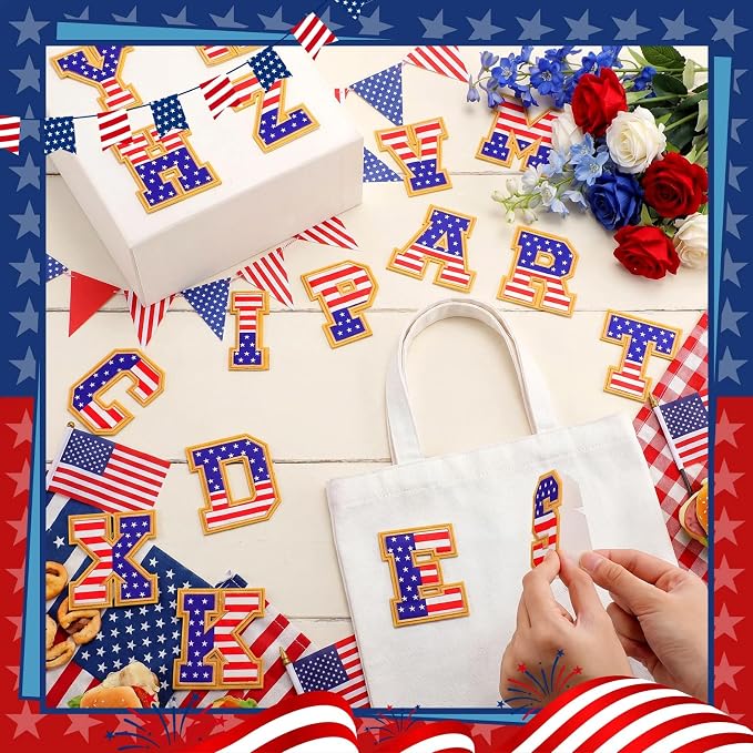 WILLBOND 52 Pcs 4th of July Alphabet Patches 250th Anniversary Self Adhesive - Image 6