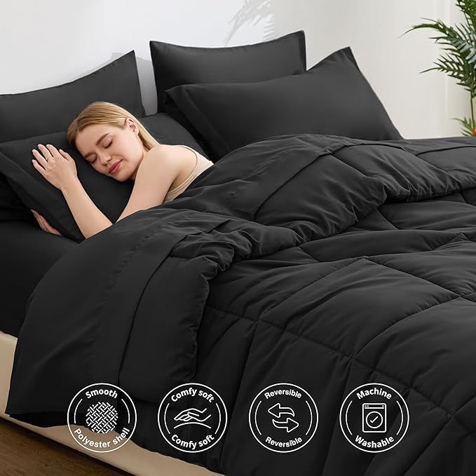 Love's cabin Full Comforter Set Ash Black, 7 Pieces Full Bed in a Bag, All - Image 3