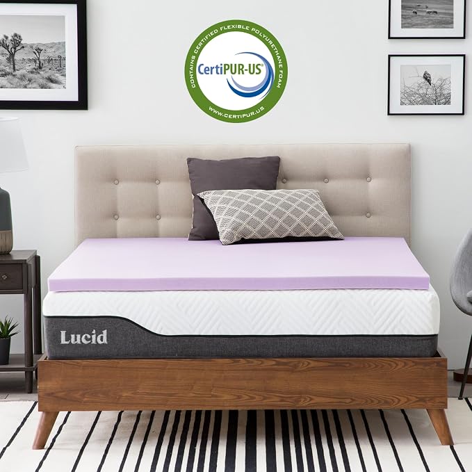 Lucid 2 Inch Lavender Memory Foam Mattress Topper, King Size – Essential Oil - Image 5