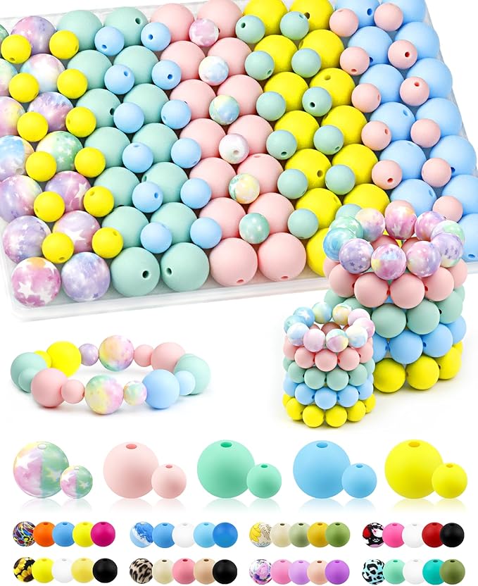 FIVEIZERO 100PCS 9mm & 15mm Silicone Beads, Macaron Mix | 5 Colors, by FIVEIZERO