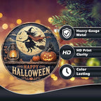 Flying Witch Halloween Metal Tin Sign Round Wall Decor Full Moon Haunted House - Image 4